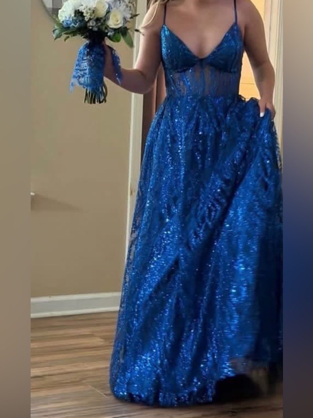 Elegant Blue Sequin Formal Dress